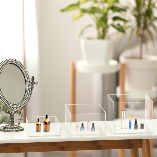 oem/odm 6 pcs acrylic display risers acrylic boxes acrylic display nesting cubes 5 sided with hollow bottoms display stand shelf for cosmetics food collectibles jewelry figures show (clear) wholesale supplier & factory