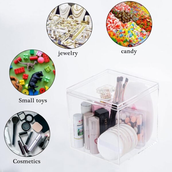 oem/odm clear acrylic boxes for storage, yeeco acrylic storage cube containers with lids, square boxes in 4.7”×4.7”×4.7” inches for candy, cotton ball, beads, tiny arts, watches, earring, cosmetics, 4 pack wholesale supplier & factory