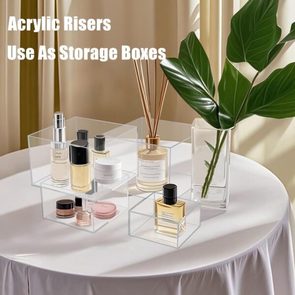 oem/odm cliselda 6pcs clear acrylic boxes for display, acrylic risers display stands cube display boxes with hollow bottoms, buffet risers food risers for buffet table party cupcake candy desser wholesale supplier & factory