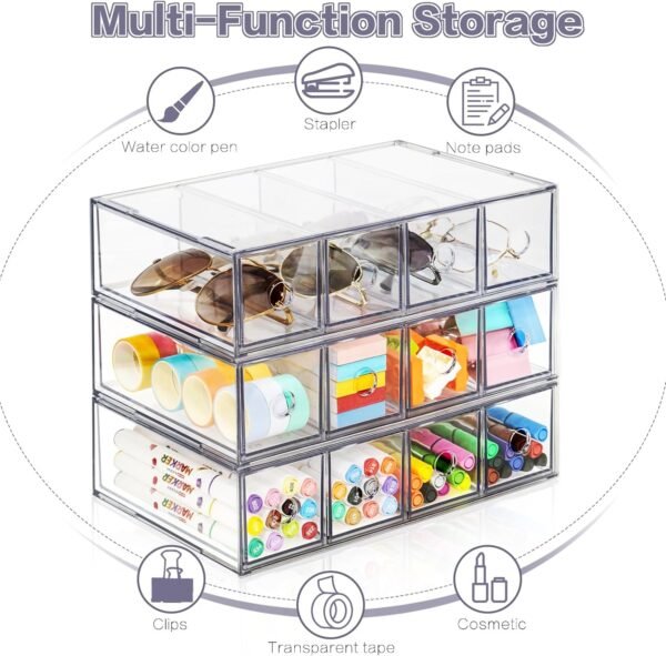 oem/odm desk organizer with 12 drawers, fodiens 3 packs stackable desktop storage box with removable drawer, clear sunglasses organizer display case for stationery marker pens eyeglasses office supply wholesale supplier & factory