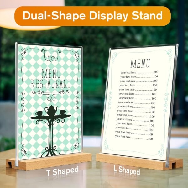 oem/odm maxgear l/t shape acrylic sign holder, 8.5 x 11 clear table display stand with wooden base, flyer menu holder photo frames paper stand for office, wedding, restaurants, hotels 3 pack wholesale supplier & factory