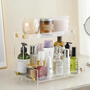 oem/odm ffk bathroom organizer countertop 2-tier storage：bathroom counter organizer acrylic standing holder cosmetic storage perfume shelf for bathroom bedroom dressing table1 wholesale supplier & factory