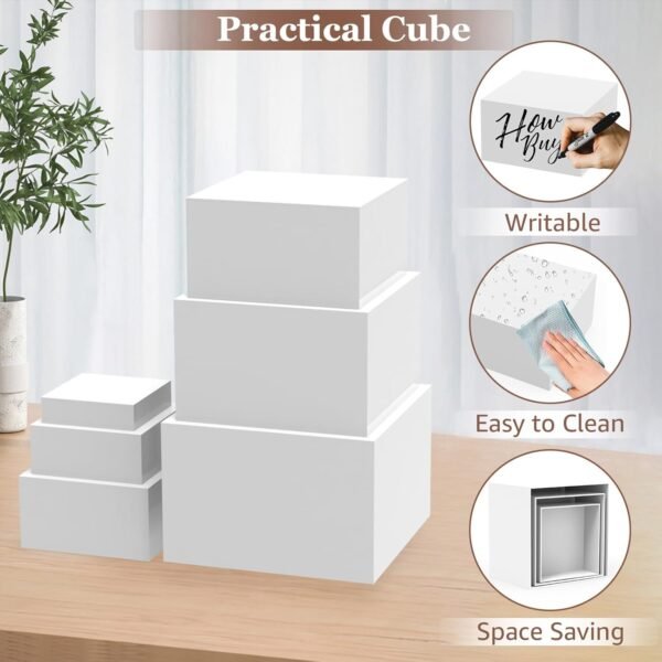 oem/odm 6pcs buffet risers,food risers for buffet table display stand shelf for party catering desset jewelry collectibles acrylic cube boxes display nesting risers with hollow bottoms white wholesale supplier & factory