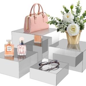 oem/odm 4pcs acrylic risers display stands, food risers for buffet table, table risers for display, acrylic riser for display, acrylic cube mirror risers for catering dessert, jewelry collectibles party, silver wholesale supplier & factory