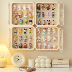 oem/odm white miniature display case for collectibles figures, 12 inch clear display box, wall mounted/desktop plastic organizer acrylic display storage case for mini figure toys (cream color) wholesale supplier & factory