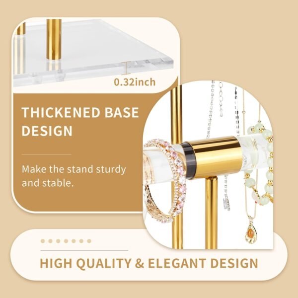 oem/odm necklace holder bracelet holder, 2-tier acrylic jewelry display stand gold jewelry tower stand crystal t bar jewelry organizer gift for women(2-tier 1pc) wholesale supplier & factory