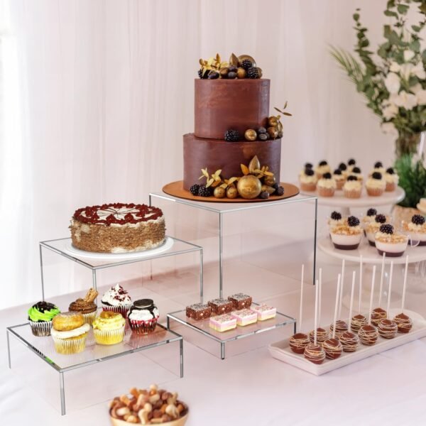 oem/odm set of 4 crystal clear acrylic boxes cube display buffet nesting risers with hollow bottoms wholesale supplier & factory