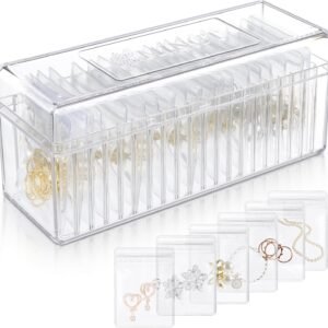 oem/odm acrylic jewelry organizer, clear acrylic jewelry box organizer with 20 portable anti tarnish jewelry bags, clear earring storage organizer for rings/necklaces for women girls wholesale supplier & factory