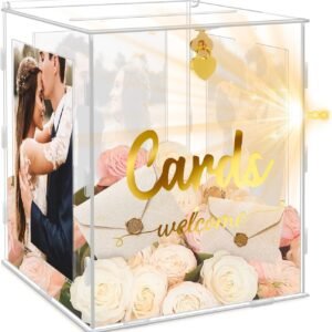 oem/odm acrylic wedding card box with picture frame, cards box for wedding, acrylic card box with slot, clear gift card box for wedding reception anniversary graduation birthday party baby shower wholesale supplier & factory