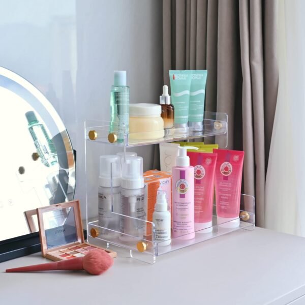 oem/odm ffk bathroom organizer countertop 2-tier storage：bathroom counter organizer acrylic standing holder cosmetic storage perfume shelf for bathroom bedroom dressing table1 wholesale supplier & factory