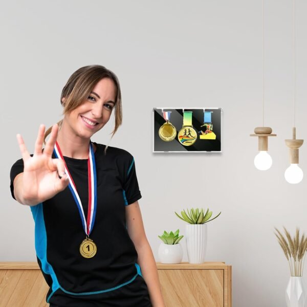 oem/odm cosmos acrylic medals display case, 3-medal wall mounted display box award organizer frame for sports medals, military ribbons & marathon badges, athletic trophy showcase, shadow box, memorabilia wholesale supplier & factory