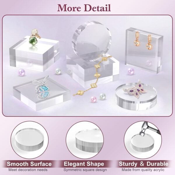 oem/odm acrylic base stand 4 pieces acrylic blocks for display 4 x 4 x 1 inch clear polished block round cube riser display pedestal stands for jewelry perfume ring collection props cake wholesale supplier & factory