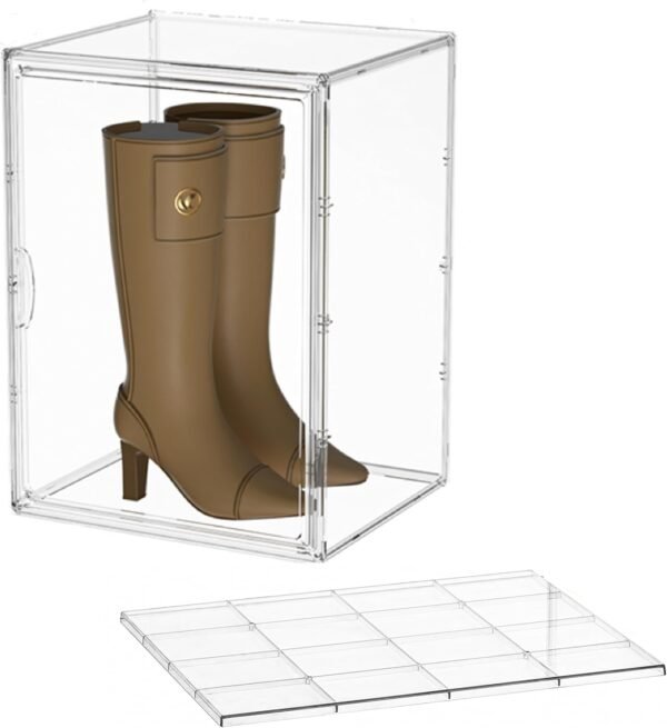 oem/odm attelite xx-large clear stackable plastic storage bins, 1 pack boot shoe box organizers with an adjustable divider, big display storage box with lids wholesale supplier & factory
