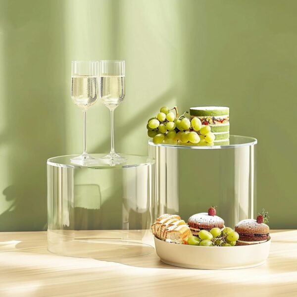oem/odm 6pcs buffet risers, food risers for buffet, acrylic boxes for display round riser display cases acrylic round display base, clear wholesale supplier & factory