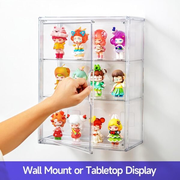oem/odm clear display case for figures with magnetic door, acrylic display cases for collectibles, 3tiers acrylic storage organizers box, desktop or wall-mounted showcase for collectibles action figure (1) wholesale supplier & factory