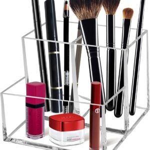 oem/odm clear acrylic makeup brush organizer,multi-purpose cosmetic brushes storage holder with 3 slots,pencil pen holder for desk,desk organizer and accessories for vanity wholesale supplier & factory
