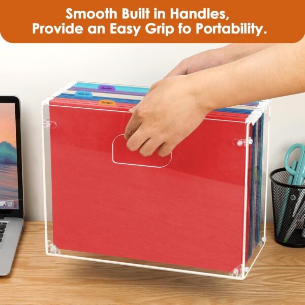 oem/odm maxgear hanging file organizer box, acrylic filing folder organizer for letter size, portable desktop box with handles, clear file crate storage boxes for office home wholesale supplier & factory