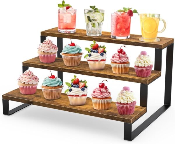 oem/odm eliteroo wooden display riser stand, 3 tier display risers, tiered cabinet organizer, widened display rack shelf kitchen counter shelf for makeup perfume figure dolls collection condiment candles wholesale supplier & factory