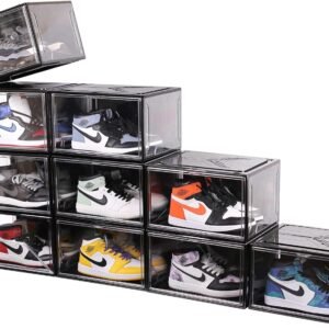 oem/odm kdor shoe boxes clear plastic stackable 10 pack sneaker storage boxes with magnetic door, acrylic boxes for display, strong and sturdy fit shoe size up to us 15 wholesale supplier & factory