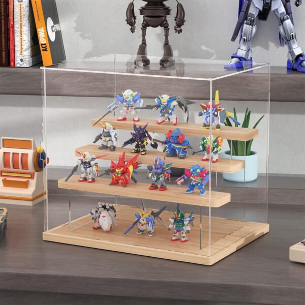 oem/odm display case, innoaura acrylic display case box with sticker, 4 tier wood base display cases for collectibles, action figure display case for doll toy mini figure (11.8x8.7x11 inch) wholesale supplier & factory