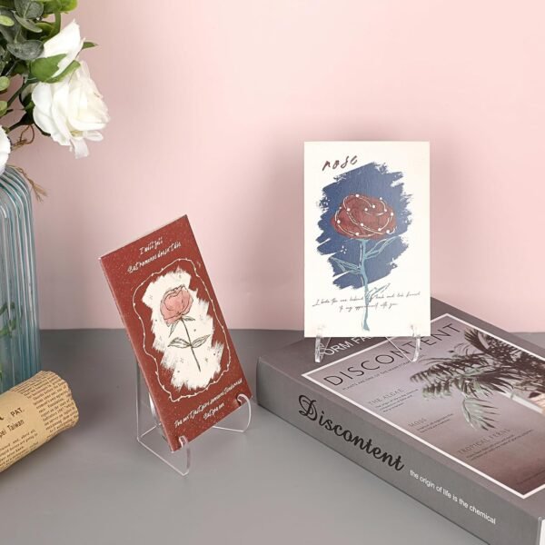 oem/odm hipiwe 6 packs acrylic easels display stands clear acrylic plate stand flat back easel display easels table card holder for plate photos book picture wedding home decor (3" h x2.7 w x 2.3" d) wholesale supplier & factory