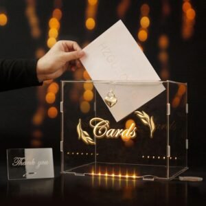 oem/odm led acrylic wedding card box,diy envelop money clear card box with lock strip light and rhinestone tape,large acrylic wedding card boxes for reception graduation birthday baby shower wholesale supplier & factory