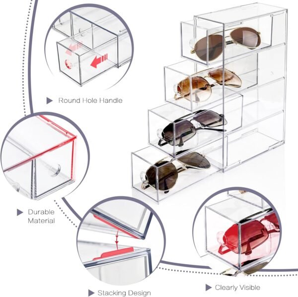oem/odm desk organizer with 12 drawers, fodiens 3 packs stackable desktop storage box with removable drawer, clear sunglasses organizer display case for stationery marker pens eyeglasses office supply wholesale supplier & factory