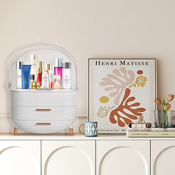 oem/odm massy egg shape(oval) makeup storage box, countertop portable vanity cosmetics organizer preppy wholesale supplier & factory