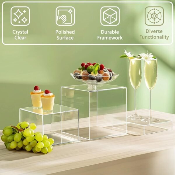oem/odm 6pcs buffet risers, food risers for buffet, acrylic boxes for display cube riser display cases acrylic square cube display base, clear wholesale supplier & factory
