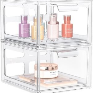 oem/odm 2 pack clear makeup organizer and acrylic organizers，plastic storage bins with handles for vanity, kitchen cabinets, pantry organization and storage wholesale supplier & factory