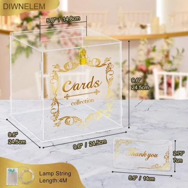 oem/odm diwnelem acrylic wedding card box with lock string light clear large card box for wedding letter box envelope box acrylic gift card box money box for party birthday reception wholesale supplier & factory