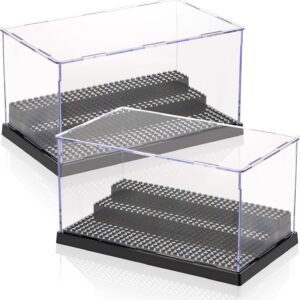 oem/odm zeayea 2 pack display case for minifigure action figures blocks, acrylic display box storage with 3 movable steps, dustproof showcase for collection bricks blocks models minifigures building, black wholesale supplier & factory
