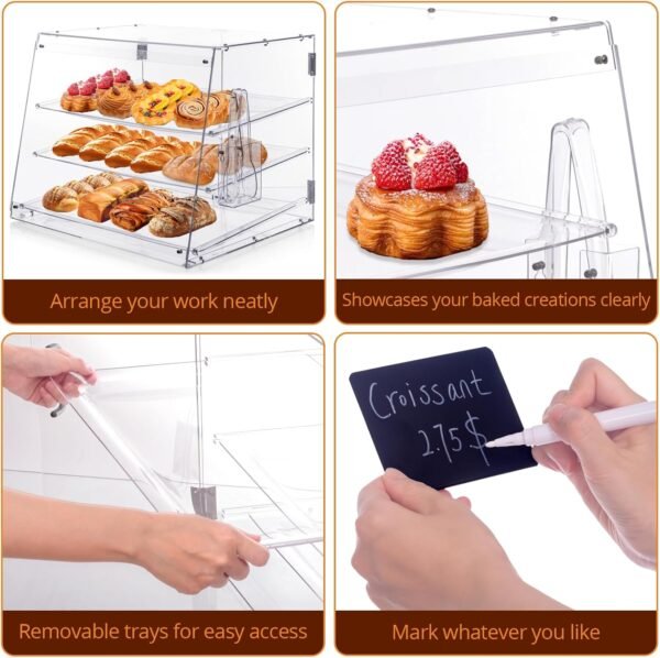 oem/odm bakery display case, pastry display case countertop 3 tier tray, acrylic clear boxes for bread pastry desserts food cookie, display cabinet box for baking enthusiasts, 20.86 x 17.3 x 16.5 in wholesale supplier & factory