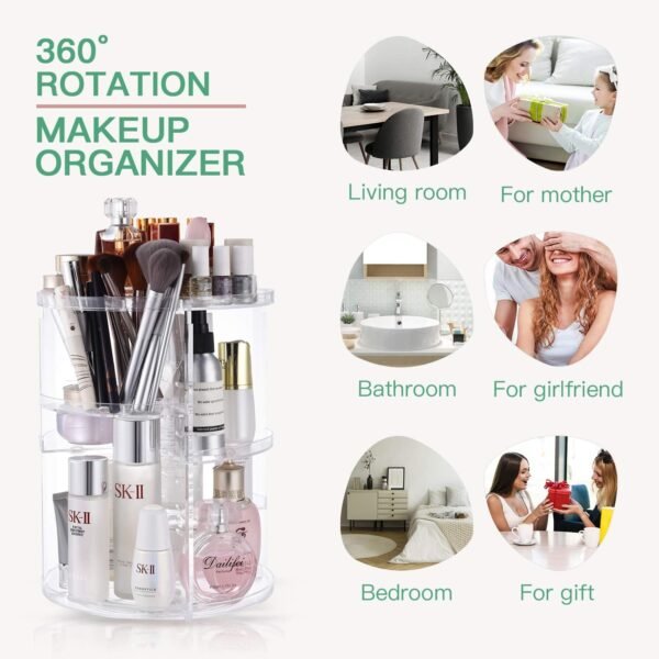 oem/odm 360 rotating makeup organizer,diy adjustable spinning holder,foldable cosmetic storage display box,large capacity make up caddy shelf,fits countertop vanity and bathroom (clear) wholesale supplier & factory