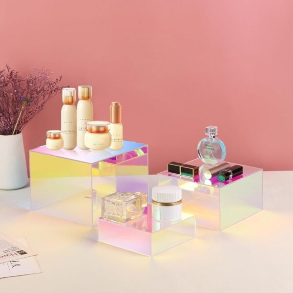 oem/odm iridescent risers display stands, 3 pack buffet riser, cubes acrylic display box, food display risers for party, acrylic retail display stand, nesting showcase display riser, craft show display stand wholesale supplier & factory