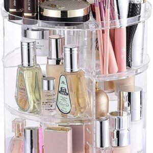 oem/odm cq acrylic 360 degree rotating makeup organizer for bathroom,4 tier adjustable cosmetic storage cases and make up holder display cases,clear wholesale supplier & factory