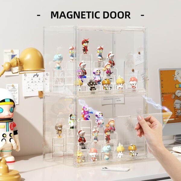 oem/odm joyzan clear display case for pop figures, acrylic storage organizer with magnetic door, dustproof showcase for collectibles with adjustable square modules, large stackable show case 2 pack wholesale supplier & factory