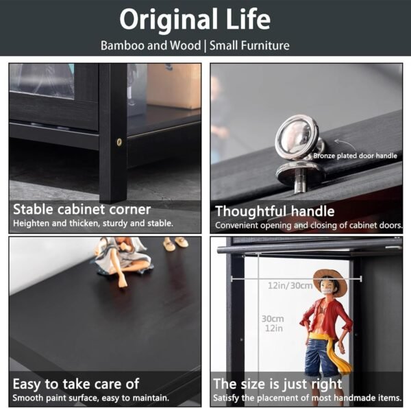 oem/odm curio display cabinet, 5 tier storage shelves with acrylic glass door, transparent bamboo display case for figures, display shelves for collectibles & kids bookcase for home (black flip door) wholesale supplier & factory