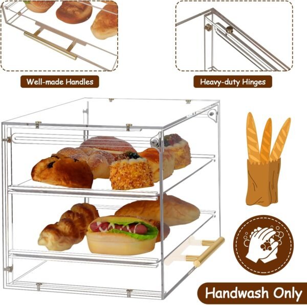 oem/odm large pastry display case, acrylic bread box with front door, cake donut sourdough bread baking supplies and accessories, for bakery kitchen stuff countertop (2-tier) wholesale supplier & factory
