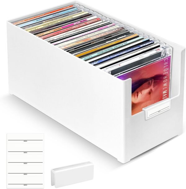 oem/odm cd storage box, stackable plastic cd organizer, hold up to 25 cds, cd storage case for desk and shelf wholesale supplier & factory