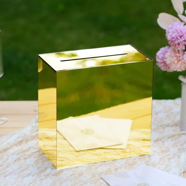 oem/odm uniqooo metallic gold mirror acrylic wedding card box with slot, large 10x10x5.5 inch blank no print | thick diy wedding receptions wishing well money box, graduation, birthday, memory box wholesale supplier & factory