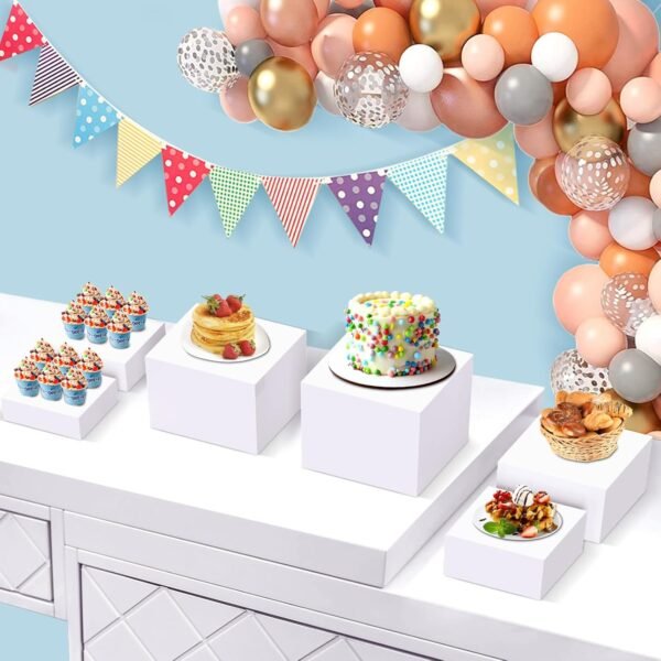 oem/odm buffet risers, food risers for buffet table, display stand shelf for catering dessert collectibles jewelry figures show, acrylic cube display nesting risers with hollow bottoms 6pcs white wholesale supplier & factory