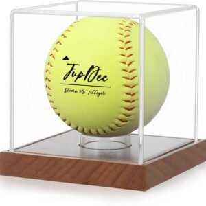 oem/odm jupdec softball display case clear acrylic ball holder, uv protected cube with wood base stand, championship sports collections box showcase wholesale supplier & factory