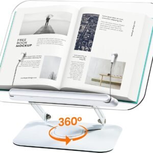 oem/odm acrylic book stand for reading, adjustable book holder with 360° rotating base & elastic page clips, foldable desktop riser stand for cookbook,laptop,tablet,music scores,recipe,textbook wholesale supplier & factory