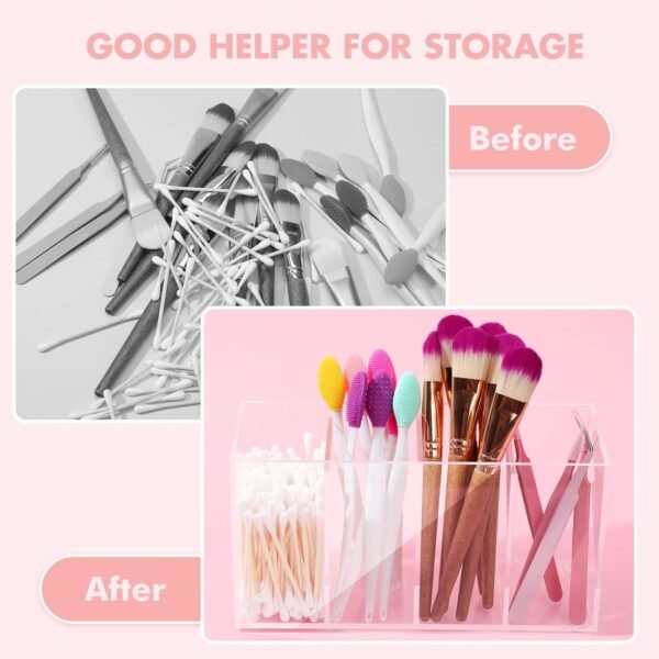 oem/odm yulejo 4 compartment acrylic makeup organizer and storage with lid bathroom storage with 4 tray eyelash mascara brushes organizer brush holder for cosmetics, cotton balls or office supplies (1 pack) wholesale supplier & factory