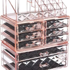 oem/odm zhiai makeup organizer acrylic cosmetic storage drawers and jewelry display box transparent (style c(pink diamond): 1 top, 6 small, 1 large, 1 xlarge drawers) wholesale supplier & factory