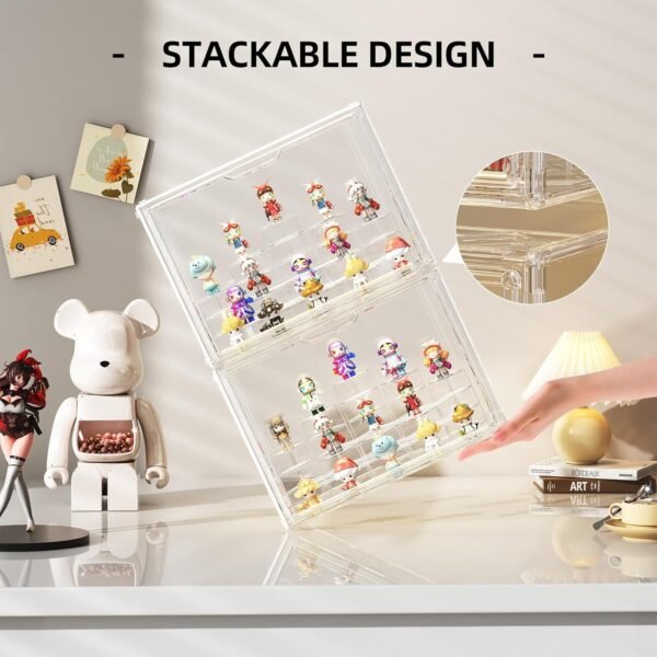 oem/odm joyzan clear display case for pop figures, acrylic storage organizer with magnetic door, dustproof showcase for collectibles with adjustable square modules, large stackable show case 2 pack wholesale supplier & factory