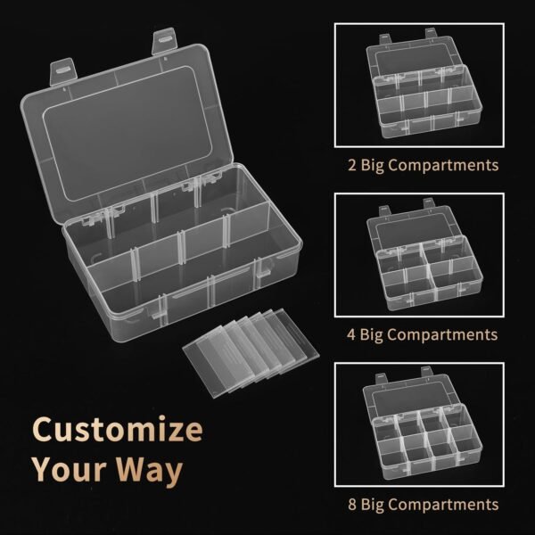 oem/odm quefe 2 pack 8 grids bead organizers and storage, plastic organizer box with removable dividers tackle box organizer for candies snacks electronics jewelry small parts wholesale supplier & factory
