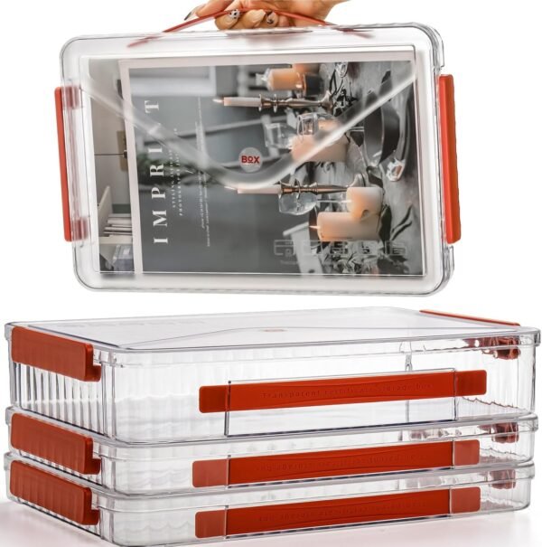 oem/odm set of 3 portable paper storage box organizer, 9" x 14" clear plastic file storage box with lids, stackable document box project case for organizing a4 file paper, school supply, craft wholesale supplier & factory