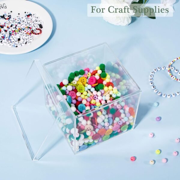 oem/odm clear acrylic boxes for storage, yeeco acrylic storage cube containers with lids, square boxes in 4.7”×4.7”×4.7” inches for candy, cotton ball, beads, tiny arts, watches, earring, cosmetics, 4 pack wholesale supplier & factory